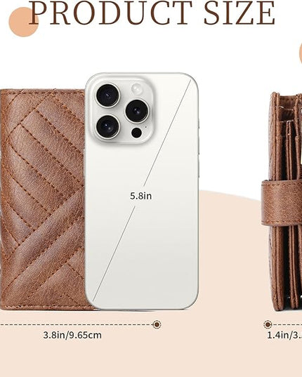 GAEKEAO Small Wallet for Women, Bifold Leather RFID Blocking Ladies Compact Card Holder with Zipper Pocket & ID Window