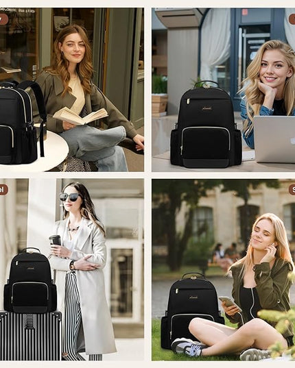 LOVEVOOK Laptop Backpack for Women with Pouch Pocket for Large Capacity Cup,17 Inch Laptop Computer Bag Travel Backpack Purse,Waterproof Work Business Backpack College Teacher Bags,Black