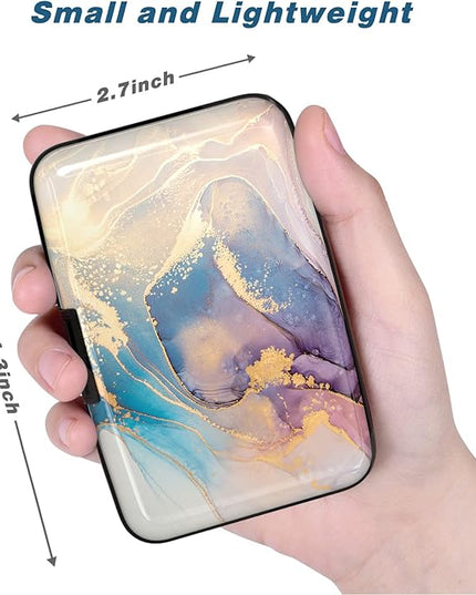 Atufsuat Credit Card Holder, Mini Aluminum Card Wallet RFID Blocking Slim Metal Hard Card Case for Women Men, Pink Gold Marble