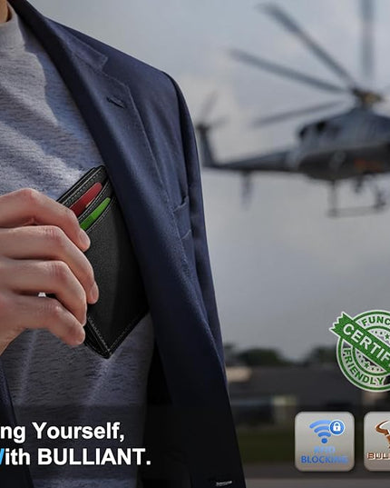 BULLIANT Men Wallet,Slim Leather Wallet Money Clip Magnetic Closure Simplifed Bill Folder 10Cards RFID Blocking 4.3"×3"