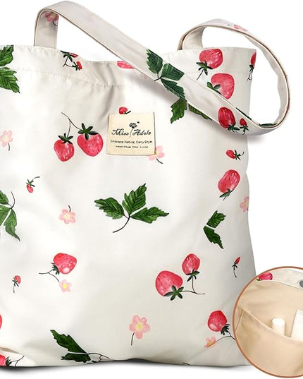 Aesthetic Cotton Tote Bag for Women - Reusable Shoulder Bag with Buckle Fabric Bag for Gym, Travel, Work