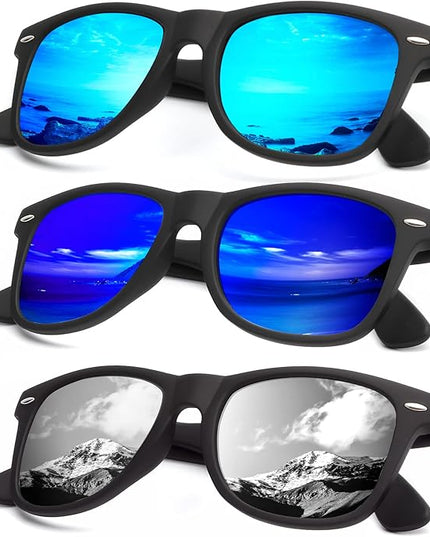 KALIYADI Polarized Sunglasses for Men and Women Matte Finish Sun glasses Color Mirror Lens UV Blocking (3 Pack)