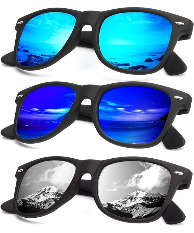 KALIYADI Polarized Sunglasses for Men and Women Matte Finish Sun glasses Color Mirror Lens UV Blocking (3 Pack)