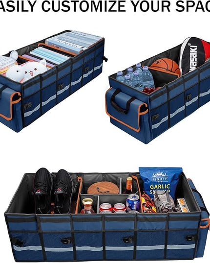 Car Trunk Organizer and Storage with Removable Leakproof Cooler Bag, 6 Removable Dividers for Custom Space, Collapsible Trunk Storage with Non Slip Bottom, Foldable Cover for SUV, Jeep, MPVs