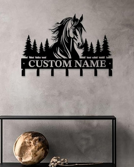 Personalized Custom Name Farm Horse Wall Key Hooks,Metal Horse Art Clothes Hooks,Metal Horse Wall Home Storage Decorative,For Front Door, Hallway, Kitchen, Bedroom,Keys,Hats (Style B)