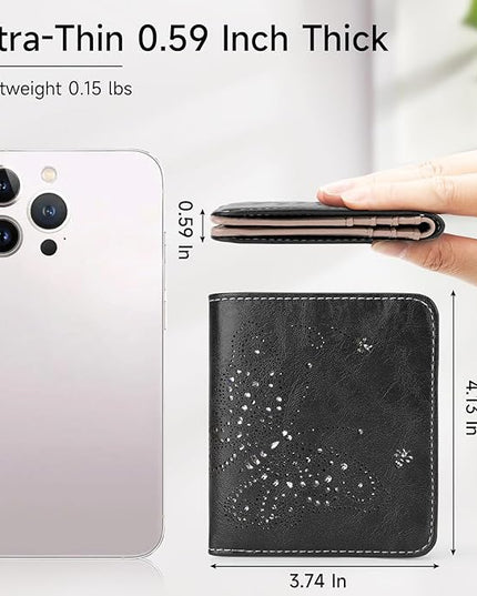 KITEVIUN Small RFID Wallet Women Ultra Thin Slim Womens Wallet Mini Compact Bifold Pocket Ladies Wallets for Women BLACK