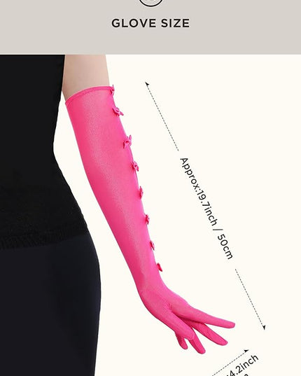 BABEYOND Lace Gloves for Women - Princess Gloves Long Stretchy Bow Mesh Tulle Sheer for Costume Opera Party