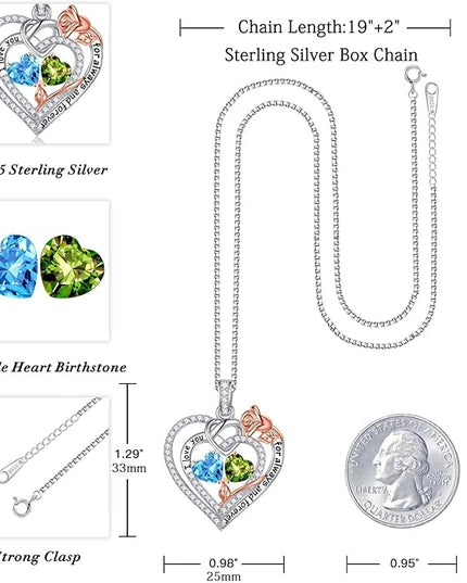 Iefil Christmas Gifts for Wife Women - 925 Sterling Silver Double Birthstone Necklace, Anniversary Birthday Gifts for Women, Jewelry Gift for Wife Girlfriend Mom Her