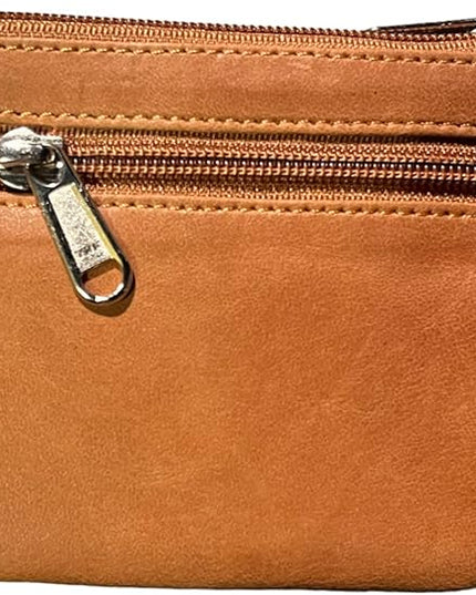 LEATHER FARM's lambskin leather coin pouch/coin purse for both mens and womens. (TAN CRUNCH)