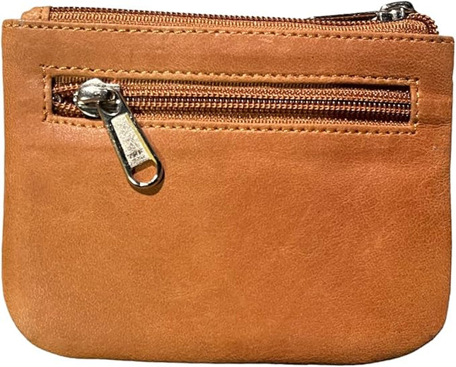 LEATHER FARM's lambskin leather coin pouch/coin purse for both mens and womens. (TAN CRUNCH)