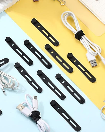 42 Pcs Silicone Cable Ties Reusable Cord Straps Multipurpose Elastic Cable Organizer for Bundling Fastening Earphone Phone Charger Home Office School(Black,3.15 Inch)