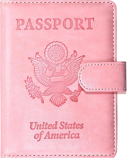 Sizobi Passport Holder for Travel, RFID Passport Cover Wallet for Women Men, Leather Passport Book Card Holder Case for International Travel Must Haves Accessories, Cruise Ship Essentials Gifts, Pink