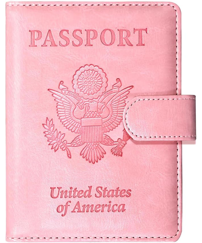 Sizobi Passport Holder for Travel, RFID Passport Cover Wallet for Women Men, Leather Passport Book Card Holder Case for International Travel Must Haves Accessories, Cruise Ship Essentials Gifts, Pink