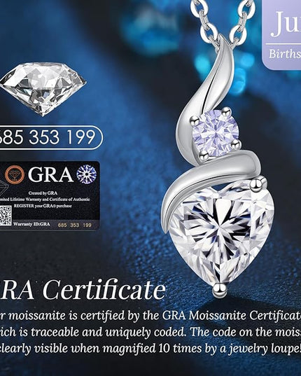 ANDSO Moissanite Heart Pendant Necklaces for Women, 925 Sterling Silver Necklace with Birthstone, Ideal Anniversary Present or Birthday Christmas Valentine Jewelry Gifts for Mom Wife Her Girlfriend