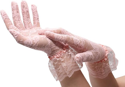 ATHX Women's Lace Floral Opera Tea Party Gloves 80s Wrist Length Bridal Wedding Prom Gloves Costume Accessories