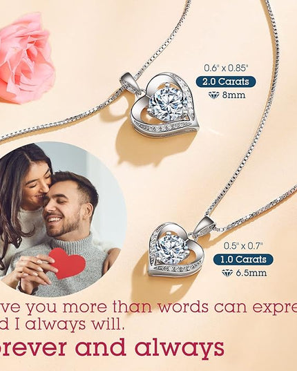 Heart Pendant Necklace Gifts for Wife, Engraved 'I LOVE YOU' Gift for Wife, 1-3 Carat Moissanite Necklace, Anniversary Eternity Jewelry Present for Wife, Birthday Gifts for Women