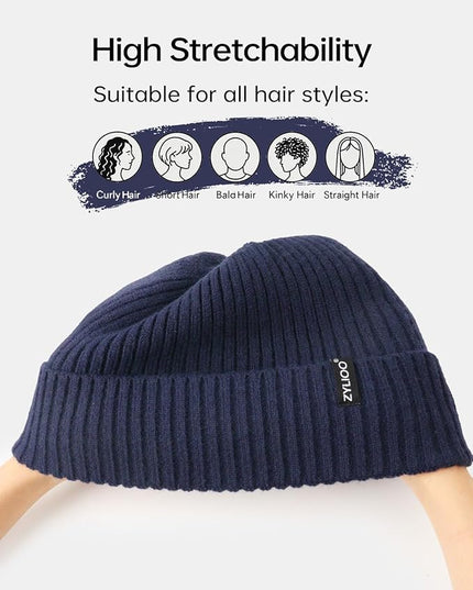 Zylioo Plus Size Fleece Lined Beanie Hat,2XL/XL/L/M/S Thermal Knitted Hat,Winter Warm Lined Snow Hats for Women Men