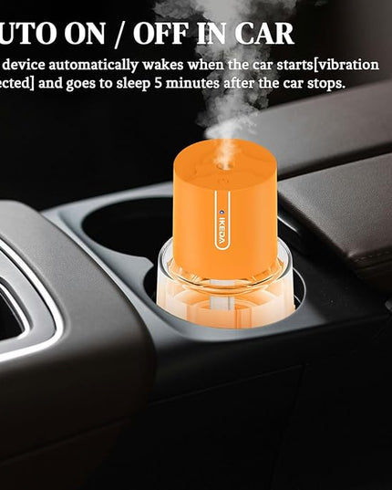 Ikeda Essential Oil Diffuser, 100ml Glass Car Essential Oil Diffuser,Portable Car Aroma Air Diffuser, 3 Timers & 300 mAH Battery Operated Mini Humidifier Diffuser, Auto Shut-Off, Orange