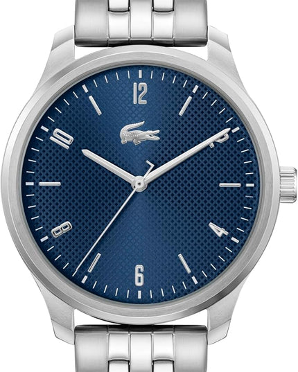 Lacoste Lisbon Men’s Quartz Watch - Three-Hand Sunray Dial with Stick Indexes, Polished Case, Crocodile Logo - Modern, Classic Timepiece - Gift for Him 42mm