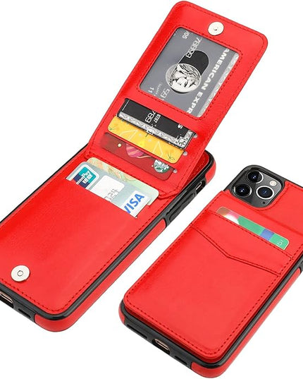 KIHUWEY Compatible with iPhone 11 Pro Max Case Wallet with Credit Card Holder, Premium Leather Magnetic Clasp Kickstand Heavy Duty Protective Cover for 11 Pro Max 6.5 Inch(Red)