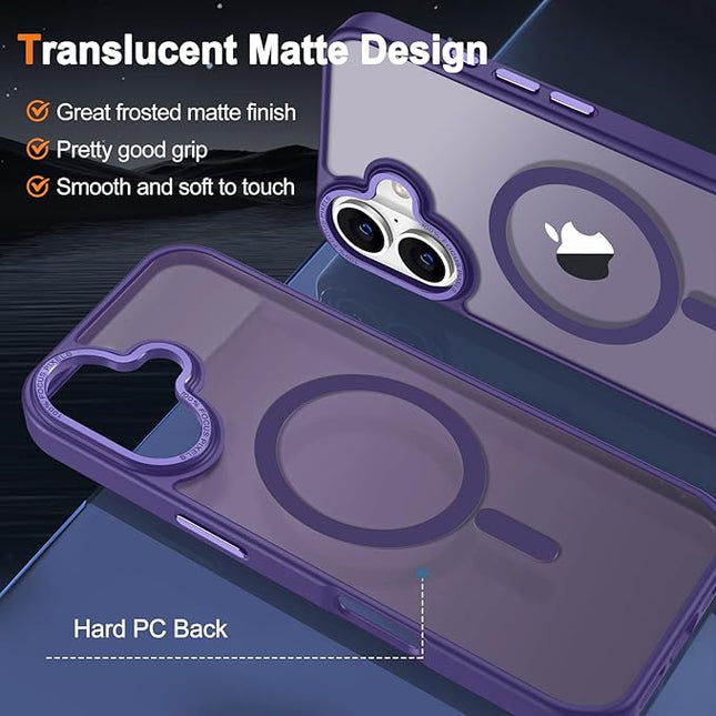 Hython Case for iPhone 16 Plus Case Magnetic Translucent Matte Phone Cases 6.7" [Compatible with MagSafe] Thin Slim Fit Shockproof Bumper Hard Protective Cover for Women Men Girls, Deep Purple