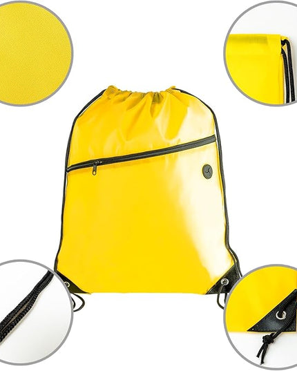 CODOBON Lightweight Drawstring Backpack – Foldable with 2 Compartments & Zip Pocket | Cable Port for Easy Access | Eco-Friendly for Gym, Travel, Everyday Use (20L, Yellow)