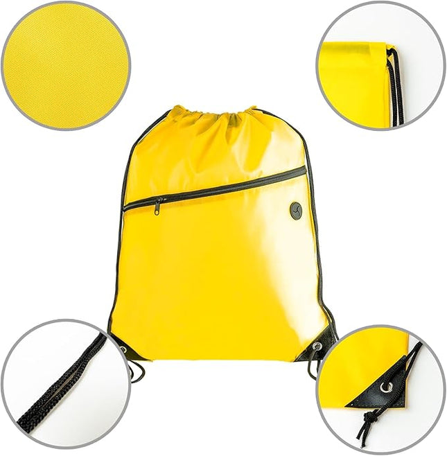 CODOBON Lightweight Drawstring Backpack – Foldable with 2 Compartments & Zip Pocket | Cable Port for Easy Access | Eco-Friendly for Gym, Travel, Everyday Use (20L, Yellow)