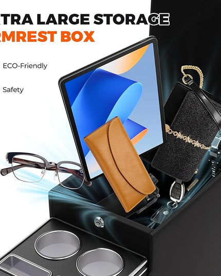 Center Console Between Seat Organizer for Minivans, SUVs, Middle Van Console Floor Console Organizer Storage Box with Phone Holder& Cup Holders for Minivans Console Organizer Storage Box with Locking