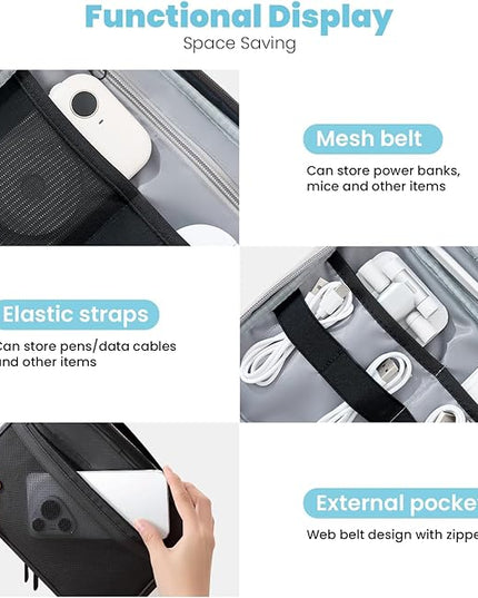 Electronics Organizer Bag, Portable Cable Organizer Case Travel Electronic Accessories Storage Case - Travel storage bag for Cables, Chargers, Phone, SD Cards - Black