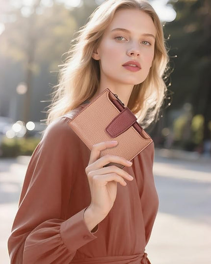 Airkit Small Wallet Women RFID Blocking Soft Leather Bifold Compact Card Holder Wallet for Women with Zipper Coin Pocket 4 ID Window