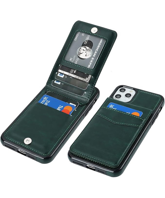 KIHUWEY Compatible with iPhone 11 Pro Max Case Wallet with Credit Card Holder, Premium Leather Magnetic Clasp Kickstand Heavy Duty Protective Cover for iPhone 11 Pro Max 6.5 Inch(Green)