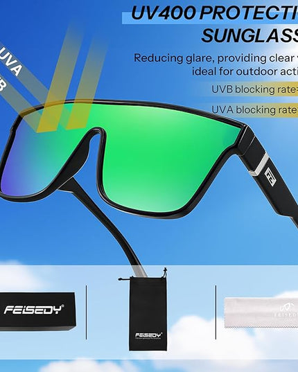 FEISEDY Sunglasses for Women Men, Fashion Mirrored Single Lens, Driving Beach Sunnies UV400 Shades B2996
