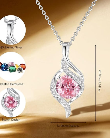 FANCIME Birthstone Necklace for Women Round Cubic Zirconia Necklace S925 Sterling Silver full Love Birthday Gifts for Mom Women