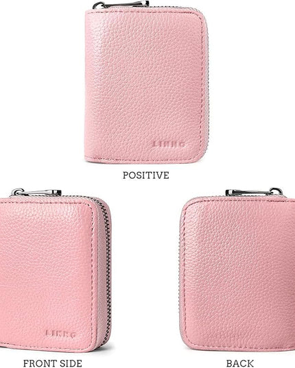 Linno RFID 20 Slots Credit Card Holder Genuine Leather Small Wallet for Women or Men with Zipper