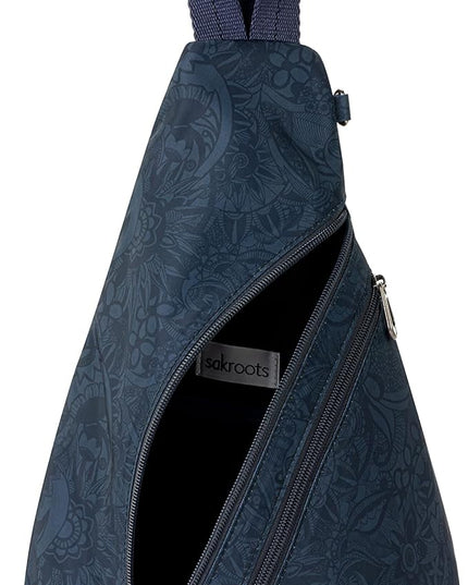 Sakroots On The Go Sling Bag for Women in Eco-Twill, Large Convertible Crossbody Backpack With Main Zipper Closer, Made From Recycled Materials - Indigo Spirit Desert
