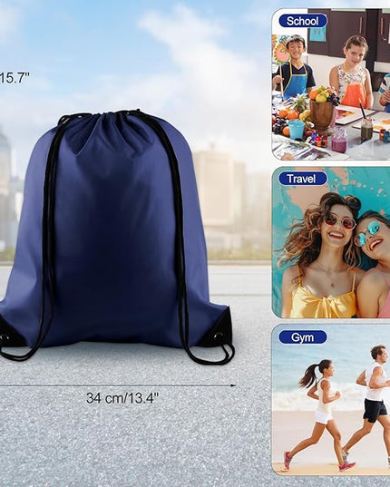 KUUQA 2 Pcs Navy Blue Drawstring Backpack Drawstring Bag Bulk Sports Cinch Bags String Backpack Storage Bags for Gym Traveling