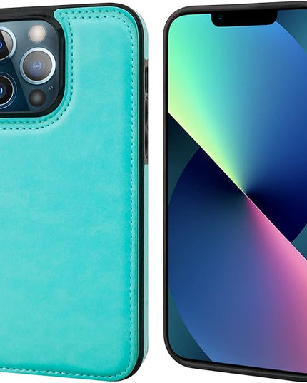 ONETOP Compatible with iPhone 13 Pro Max Wallet Case with Card Holder,PU Leather Kickstand Card Slots Case, Double Magnetic Clasp and Durable Shockproof Cover 6.7 Inch(Light Blue)