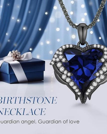 CDE Christmas Gifts for Women Angel Wings Necklace for Women with Birthstone, Love Heart Silver Tone/Gold Tone Pendant, Ideal Anniversary or Birthday Jewelry Gifts for Wife Girlfriend Her