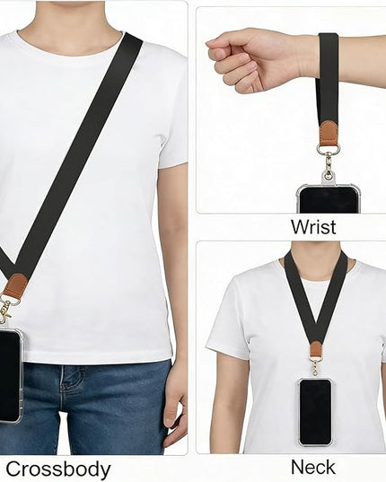 Black Adjustable Phone Lanyard Crossbody & Wrist Strap – Universal Neck Strap for iPhone Android, Keys & Wallets