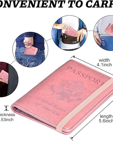 HerriaT Passport and Vaccine Card Holder Combo,Cover Case with CDC Vaccination Card Slot, Leather Travel Documents Organizer Protector, with RFID Blocking, for Women and Men
