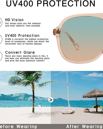 YDAOWKN Retro Square Aviator Sunglasses for Womens Mens Vintage 70s Double Bridge Sun Glasses