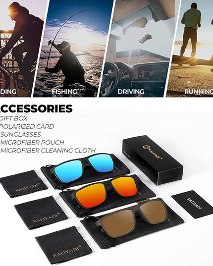 KALIYADI Polarized Sunglasses for Men, Lightweight Sun Glasses with UV Protection for Driving Fishing Golf