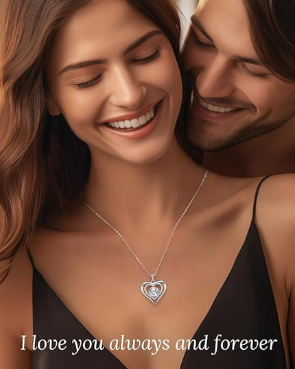 ANDSO Moissanite Heart Pendant Necklaces for Women, 925 Sterling Silver Necklace Engraved with 'I LOVE YOU', Ideal Anniversary Birthday Christmas Jewelry Gifts for Mom Wife Girlfriend Daughter Her