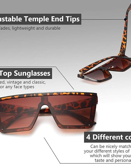Frienda 3 Pairs Oversized Flat Top Sunglasses Vintage Square Sunglasses Unisex Square Shade Glasses for Men Women(Black, Orange-brown, Gray)