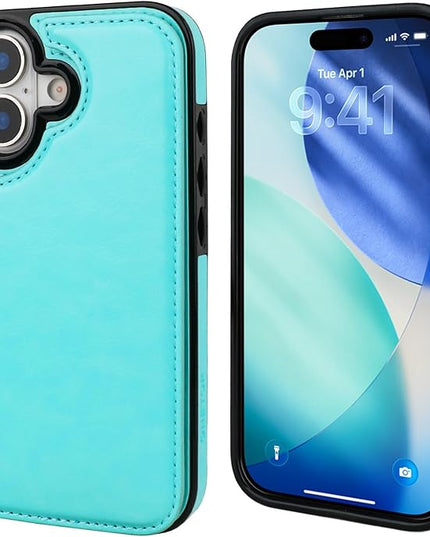 ONETOP Compatible with iPhone 17 Wallet Case with Card Holder, PU Leather Kickstand Card Slots Case, Double Magnetic Clasp and Durable Shockproof Cover 6.1 Inch (Light Blue)