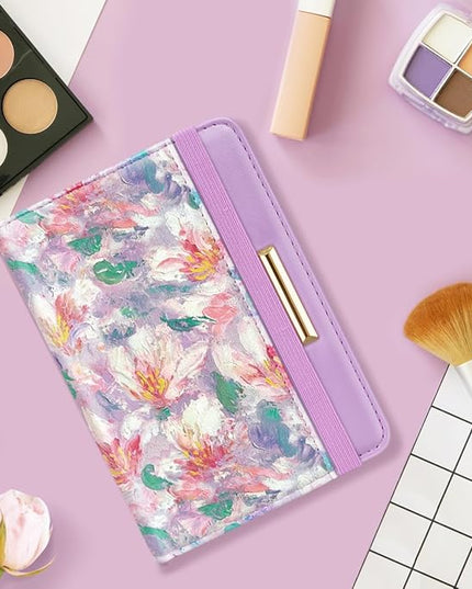 Passport Holder Cover Travel RFID Blocking Passport Cover Rose Gold Cute Flowers Passport Wallet with Elastic Band for Women