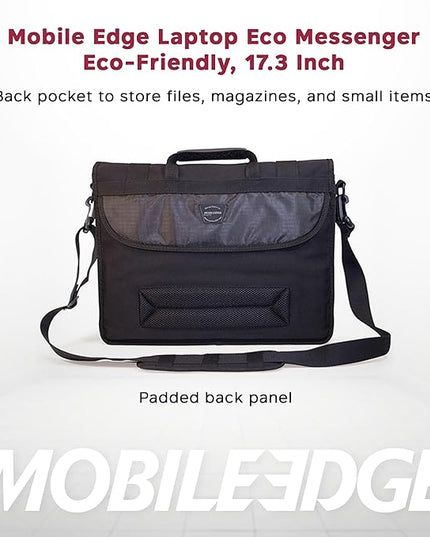 Mobile Edge ECO Laptop Messenger Bag for Men and Women, Fits Up To 17.3 Inch Laptops, Travel Work Computer Bag, Cotton Canvas, Padded Pockets, Black