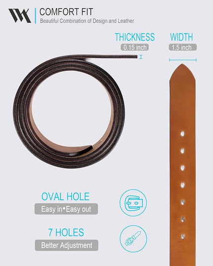WOLFANT Men's 1.5" Full Grain Leather Belt,100% Italian Real Solid Leather