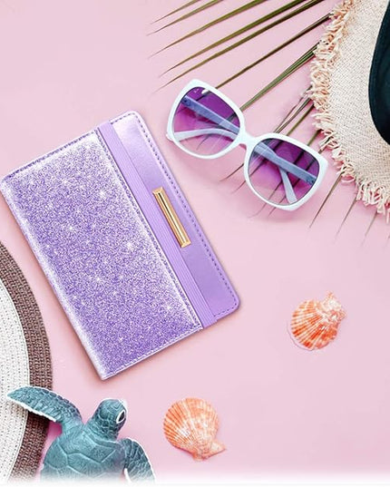 Passport Holder Cover Travel RFID Blocking Passport Cover Rose Gold Cute Flowers Passport Wallet with Elastic Band for Women