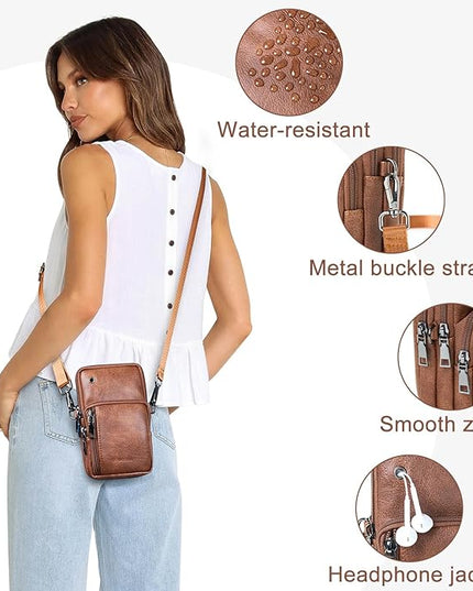 Bluome Small Crossbody Phone Purse for Women –PU Leather Crossbody Handbag Wallets Shoulder Travel Bag with Headphone Jack